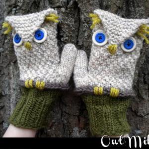 Owl Mittens Knitting Pattern