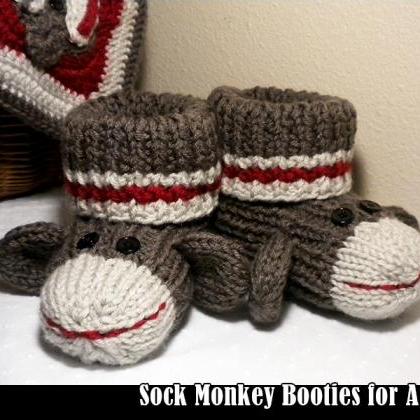 Sock Monkey Booties for Adults Knit..