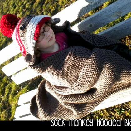 Sock Monkey Hooded Blanket Knitting..