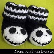Nightmare Skull Baby Booties Knitting Pattern